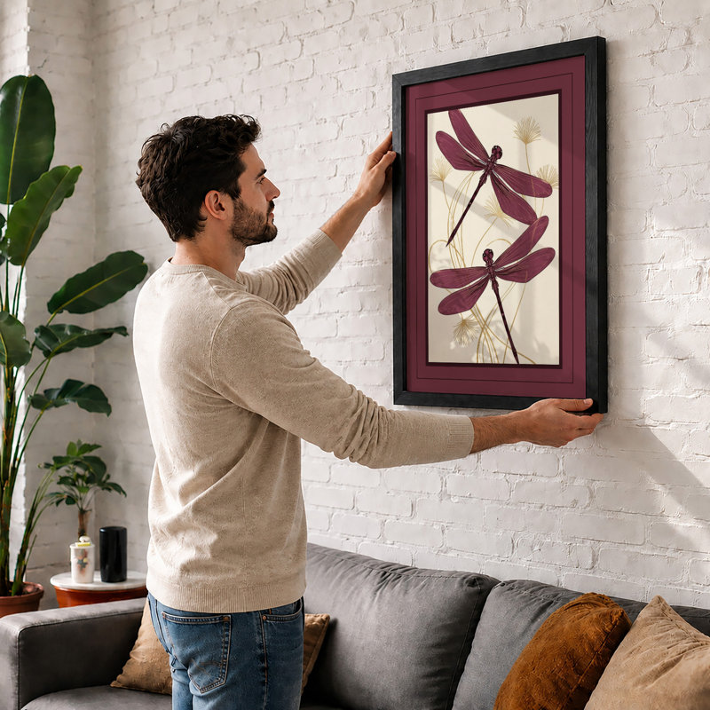 Dragonflies in Motion Botanical - Framed Print, A1 - 84.1 x 59.4 cm, Black