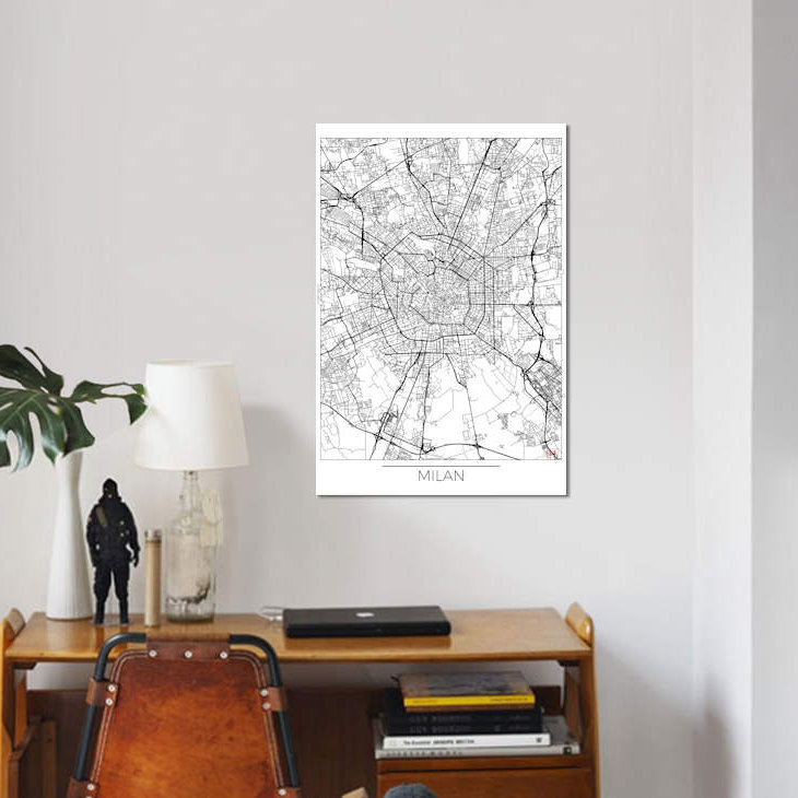 « milan minimal urban blueprint map », impression sur toile, H 60 po x l 40po x P 1,5 po, Toile tendue, Pas de tapis
