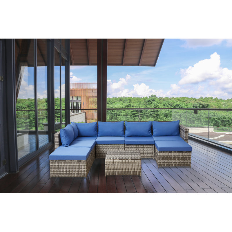 Ensemble de conversation avec coussins 8 pièces Nork Patio Furniture, Dégradé gris, Bleu