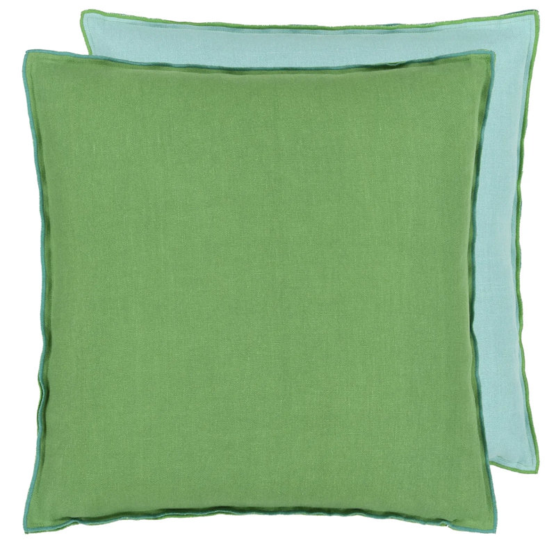 Brera Lino 100% Linen Decorative Pillow, Square 22", Emerald/Capri