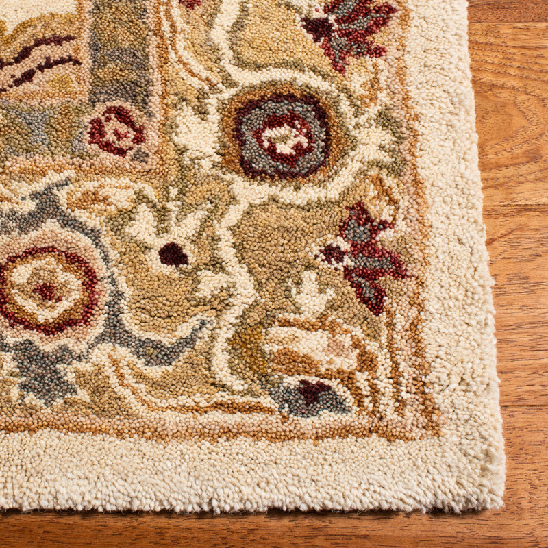 Ivory and Gold Handmade Tufted Wool 4' x 6' Rug