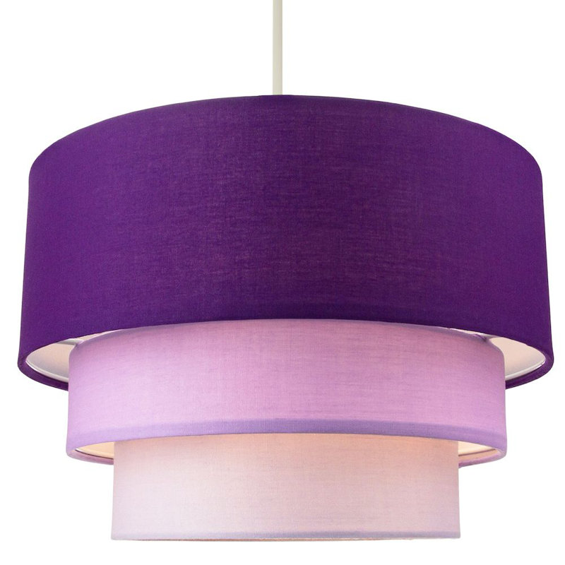 Contemporary Round Triple Tier Cotton Fabric Pendant Light Shade, Purple