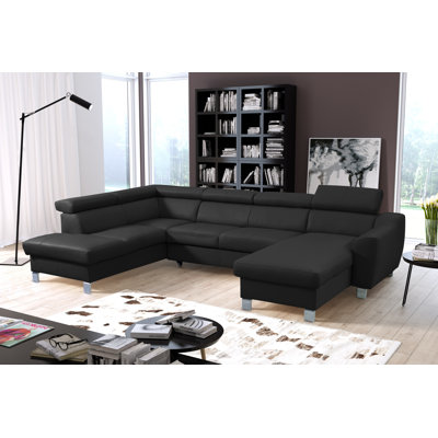 Raedynn Faux Leather U-form Ecksofa mit Schlaffunktion und Bettkasten mit verstellbaren Kopfstützen