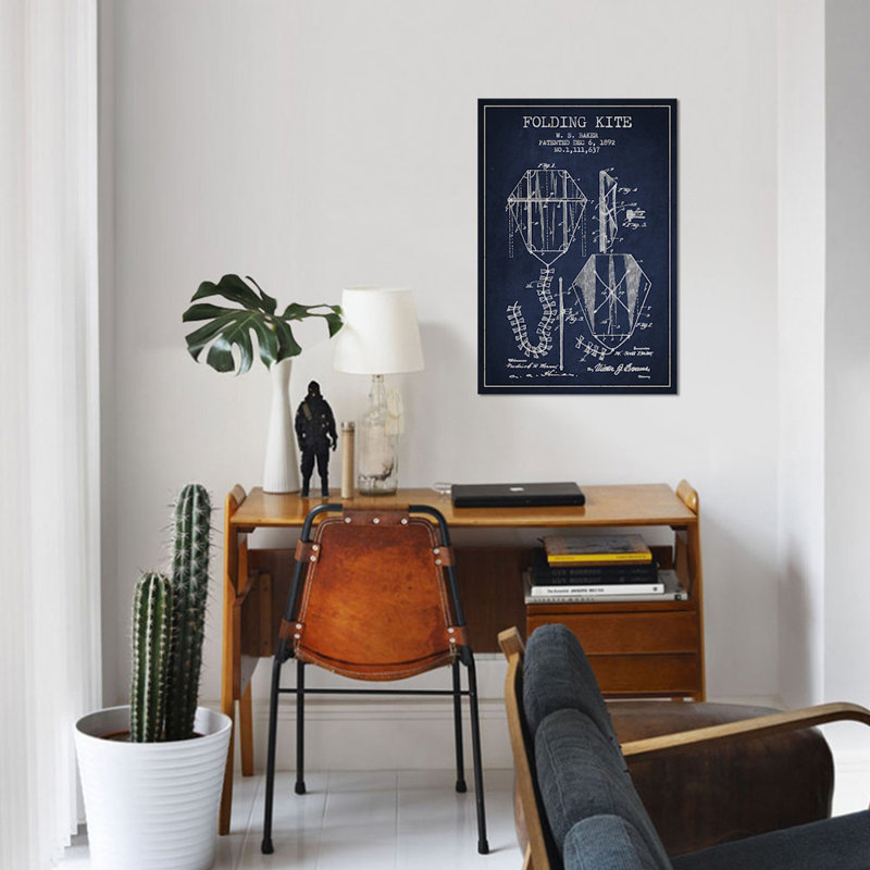 « w.s. baker folded cerf », impression sur toile en bleu marine, H 12 po x l 8 po x P 0,75 po, Pas de tapis, Toile tendue