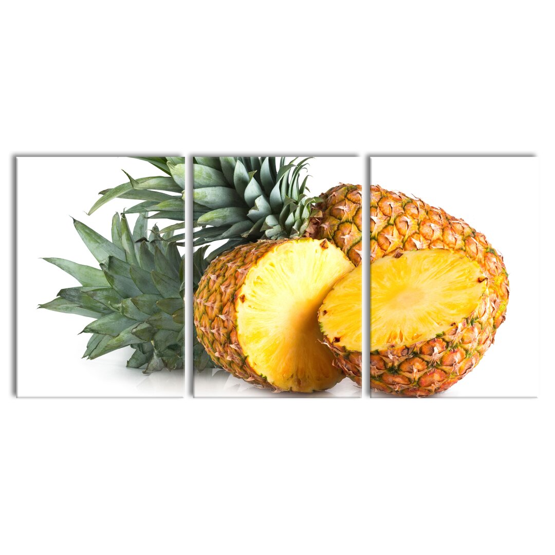 3-tlg. Leinwandbilder-Set Frische Ananas in Gelb