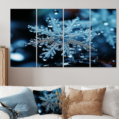«Blue Snowflake Holiday III - Winter Landscape», art mural 4 pièces pour le salon