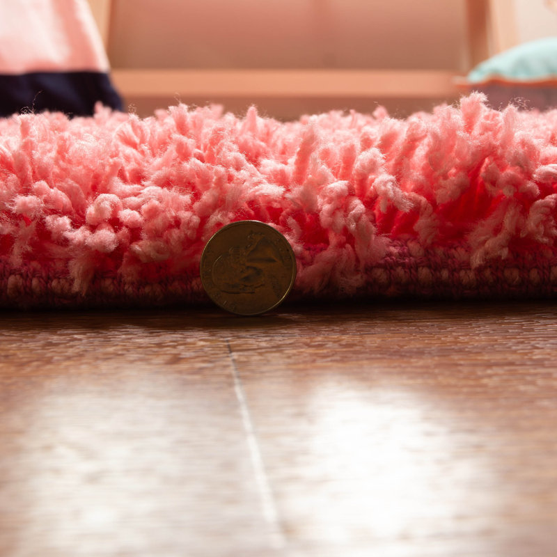 Tapis décoratif rose à poils longs fait à la main Ambriz, Rectangle 5 pi x 7 pi