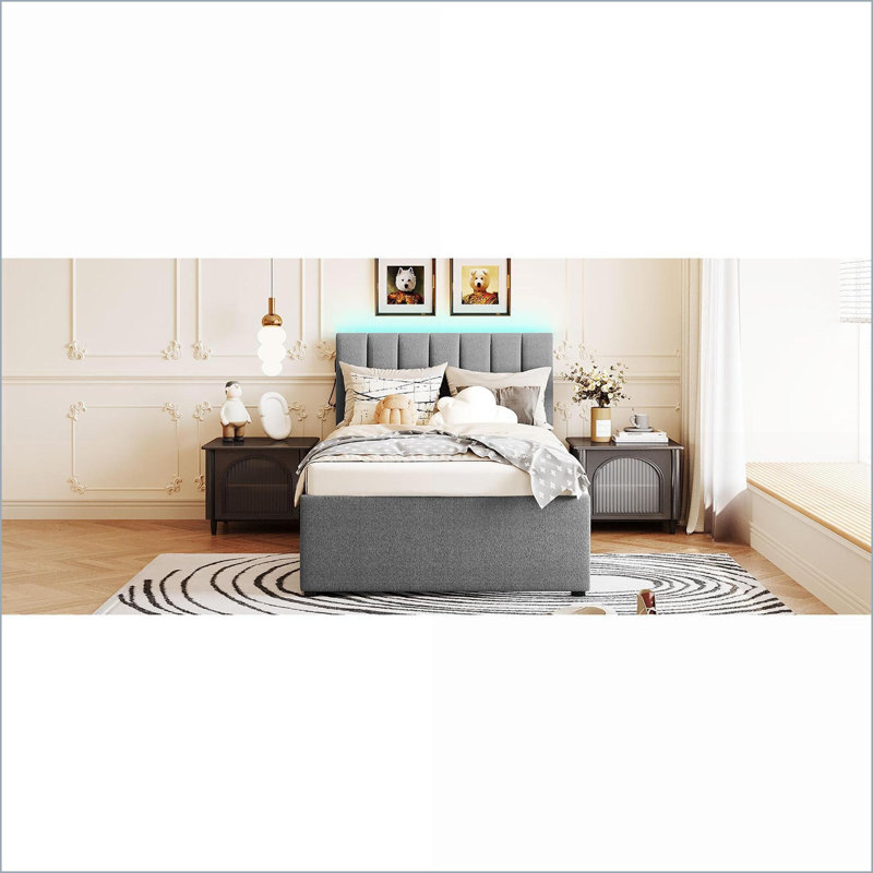 Lit plateforme simple tapissier en molleton avec lit gigogne sans sommier pour chambre d'amis