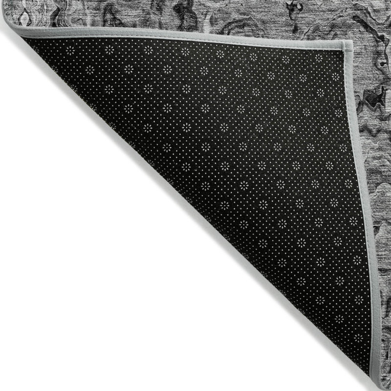 3' X 5' Gray Charcoal And Silver Abstract Washable Indoor Outdoor Area Rug