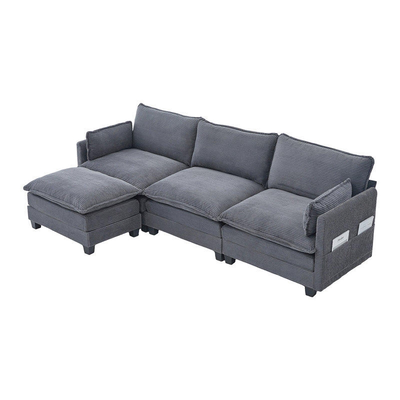 Canapé modulaire surdimensionné surdimensionné avec repose-pieds mobile, ensemble de canapés en velours côtelé moderne de 102 pouces à 4 places, canapé convertible en forme de L pour le salon et le bureau