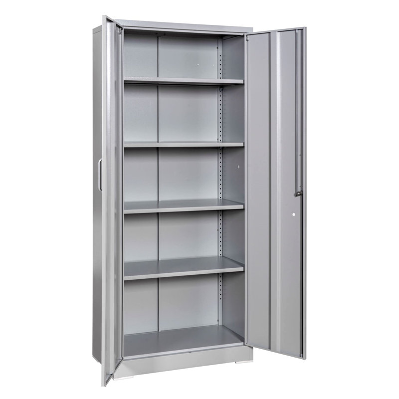 Armoire de rangement robuste en métal de 71 po avec portes verrouillables et 4 tablettes réglables - Armoire en acier gris pour l'organisation de garage, de bureau et d'entrepôt