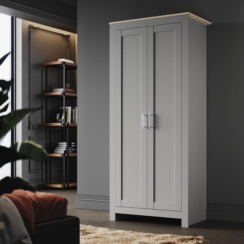 2 Door Manufactured Wood Wardrobe, Grey/Oak