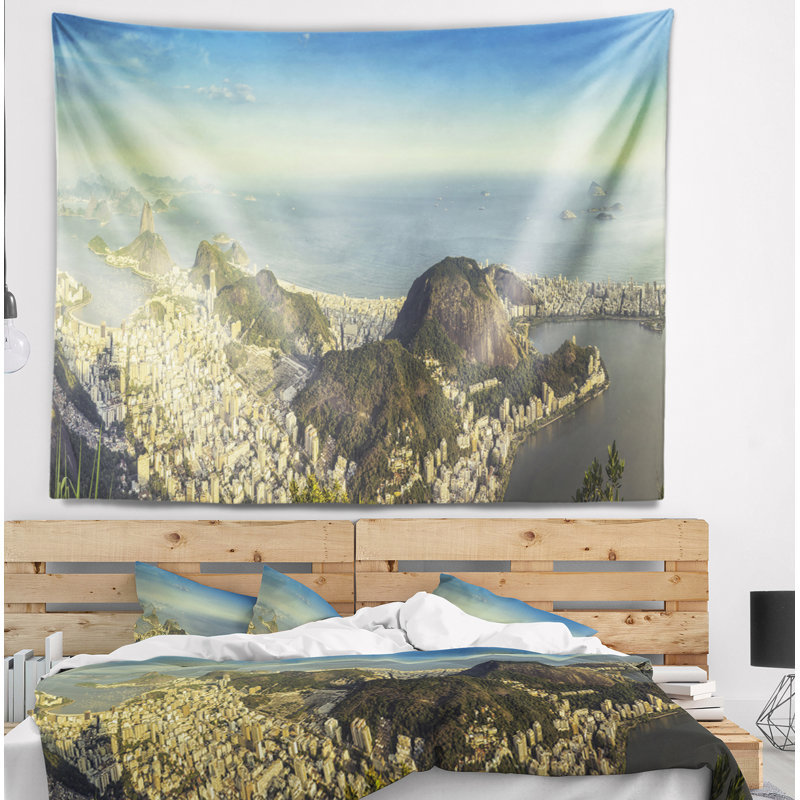Paysage Rio De Janeiro avec tapisserie Copacabana, H 68 po x l 80 po