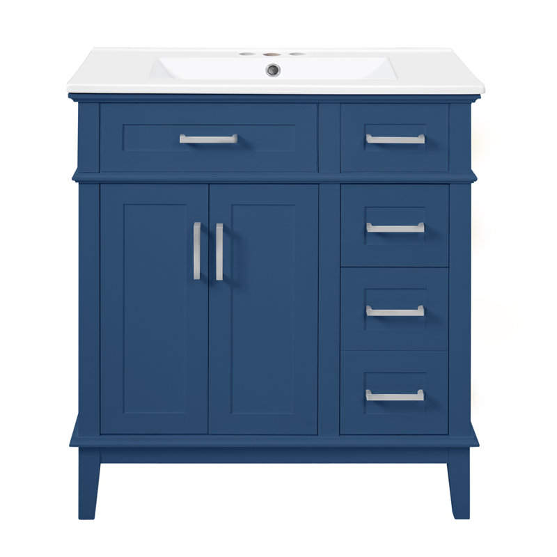 Meuble-lavabo 30 po avec lavabo en céramique, Bleu