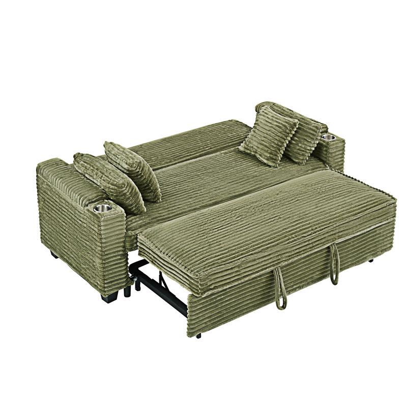 Multifunctional Expandable Sofa Bed With Cup Holder, Green