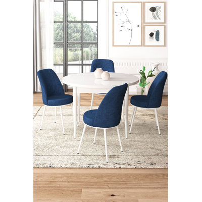 Modern 5-Piece Dining Table & Chairs Set, White & Fume | 100% Melamine Coated Chipboard, Table: 35.4 x 29.5 x 35.4 in | Chairs: 17.7 x 35.8 x 16.5 in | Metal Legs, Comfortable 22 DNS & 28 DNS Foam, Stylish Home Décor