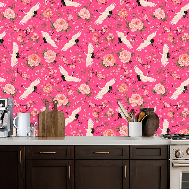 Papier peint adhésif autocollant Graceful Cranes Peony