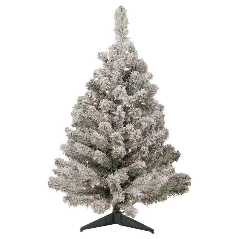 Arbre de Noël artificiel moyen enneigé 3 pi avec lumières claires Madison
