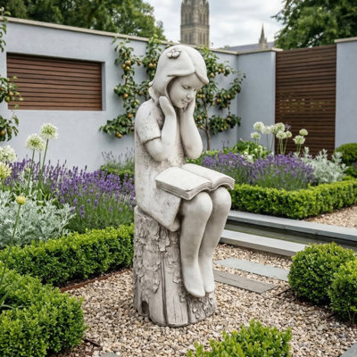 JULIE Reading Girl 86cm White Stone Effect