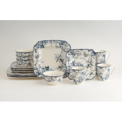 Adelaide Porcelain Dinnerware Set 16 Pc Square