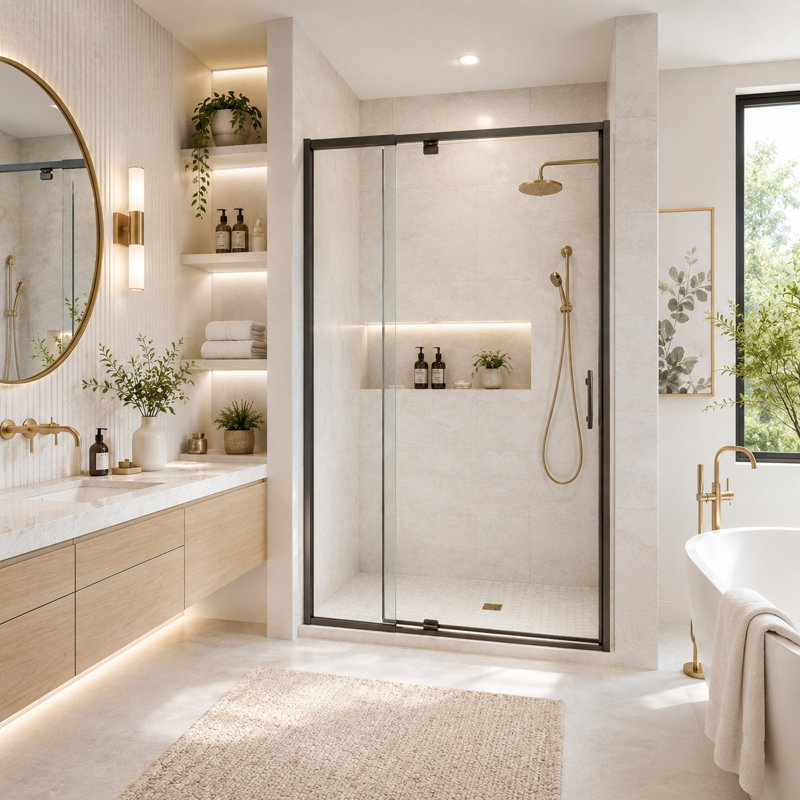 privdr 38"-42" W X 71" H Pivot Swing Framed Shower Door with 1/4" Tempered Clear Glass, Matte Black