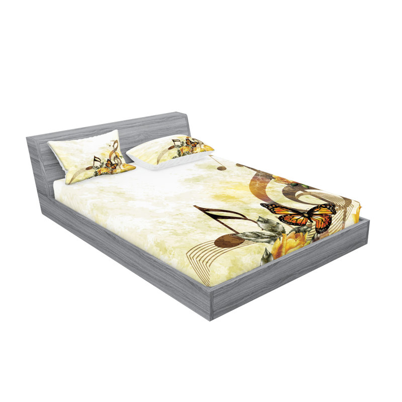Drap-housse et coussin décoratif Ambesonne sépia et jaune, Ensemble de draps pour grand lit + 5 pièces suppl