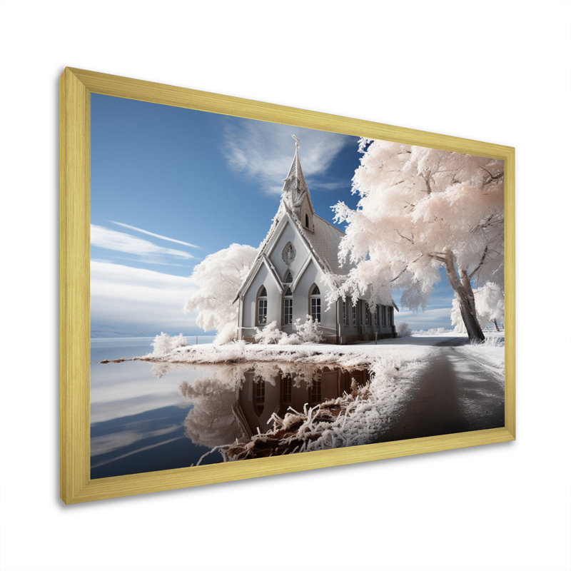 " Church Landscape Divine Grace ", 34" H x 44" W x 1.5" D, Gold Single Picture Framed