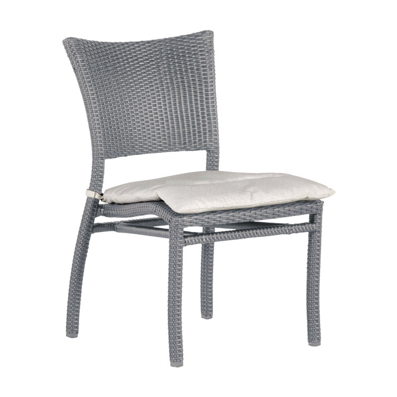 Skye Stacking Patio Dining Side Chair with Cushions, Oyster, Dove Sunbrella® Linen, No Welt