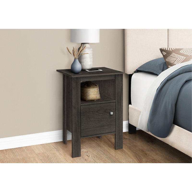 Table d'appoint avec tablette et armoire - Stratifié brun pour chambre à coucher