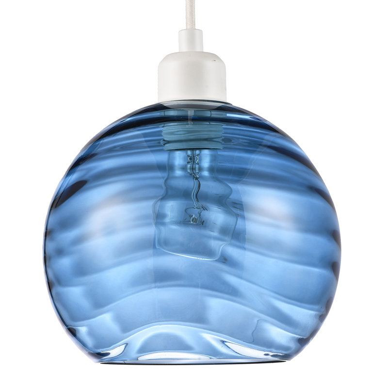 Modern Designer Circular Ribbed Glass Non Electric Pendant Lamp Shade, Blue