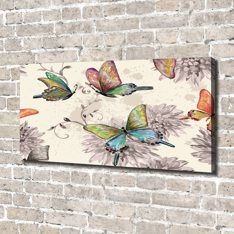 Butterflies And Flowers - Wrapped Canvas Print, Canvas, 70cm H x 140cm W 