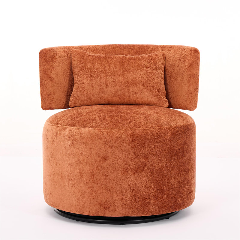 Swivel Accent Chair with Throw Pillow, Rust Orange Velvet