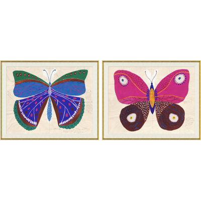 Blue & Pink Butterflies (Var. 2) Print by Paule Marrot