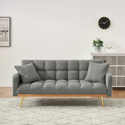 69 Inch Sofa Bed Gray with Adjustable Teddy Sofa for Small Space Living Room and Bedroom