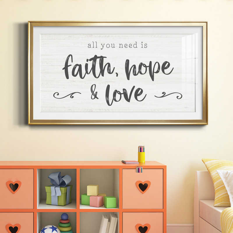 Faith, Hope, Love - reproduction d'art encadrée de qualité supérieure - prête à être accrochée, Cadre doré