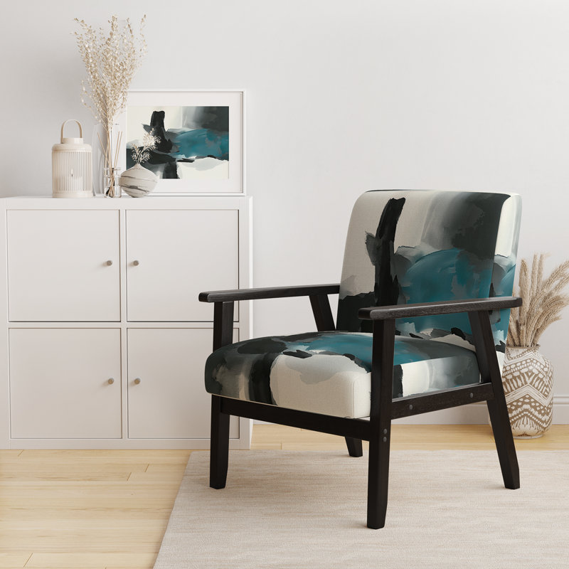 Chaise avec accoudoirs rembourrée Geometric IV, Polyester bleu, Accoudoirs carrés noirs
