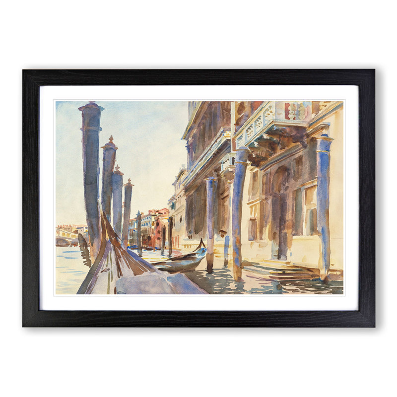 Gondola Moorings in Venice by John Singer Sargent - Picture Frame Painting, 27cm H x 36cm W x 2cm D, Black Framed