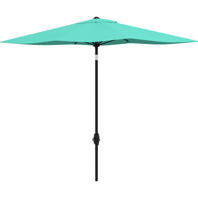 6.5' X 10' Rectangular Patio Outdoor Umbrella, Large & Stylish With Protection, Easy Crank And Push Button Tilt, Teal Color Shade Protected, Effortless Tilt Design,