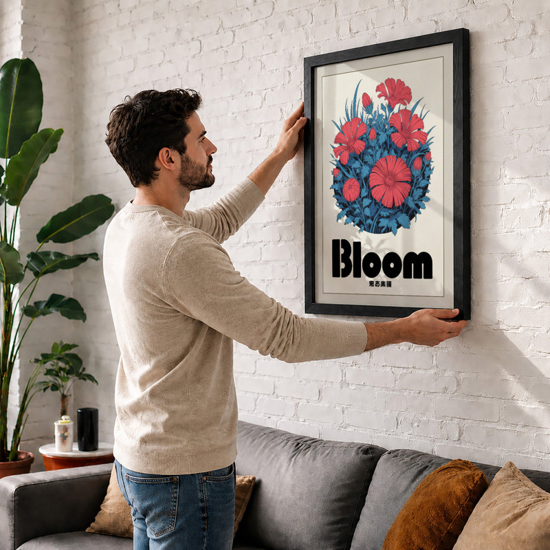 Bloom Sphere Botanical - Framed Print, A4 - 29.7 x 21.0 cm, Black