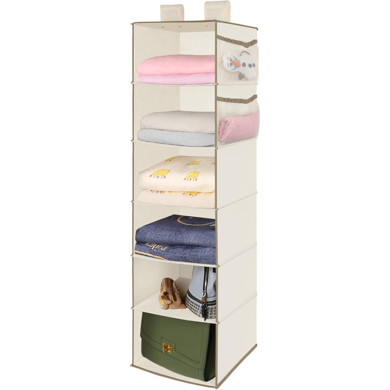 Organisateur de penderie à 6 niveaux avec tablette à 2 sangles pour le rangement, pliable (beige2)