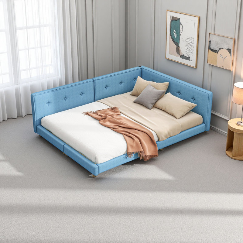 Lit plateforme tapissier avec ports USB, Complet/Double