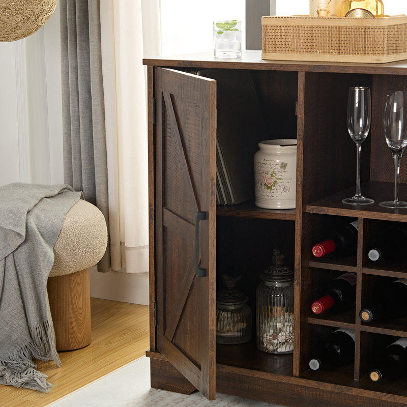 Armoire à vin, armoire à vin avec 2 grands espaces de rangement, support à vin pour 9 bouteilles, tablettes réglables, espresso