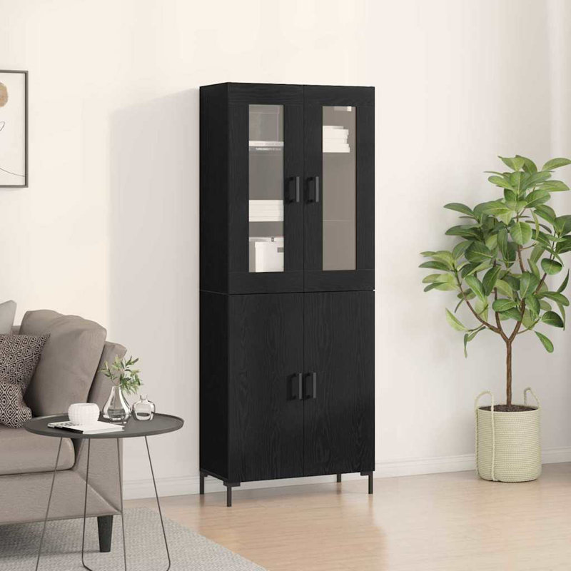 Sideboard With Wall Cabinet Wood, Black Oak