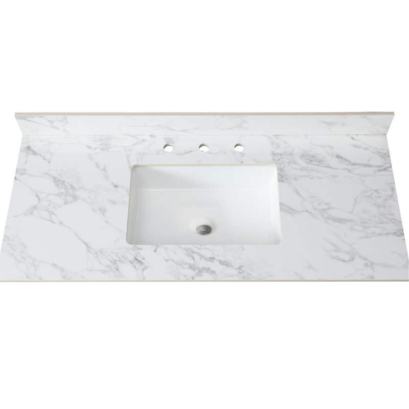 49"X22" Sintered Stone Bathroom Vanity Countertop - White, Rectangular Undermount Ceramic Sink, And , 3 Faucet Holes, Fits 48-In Cabinet, Easy Installation, Comes With Backsplash Sink Top White