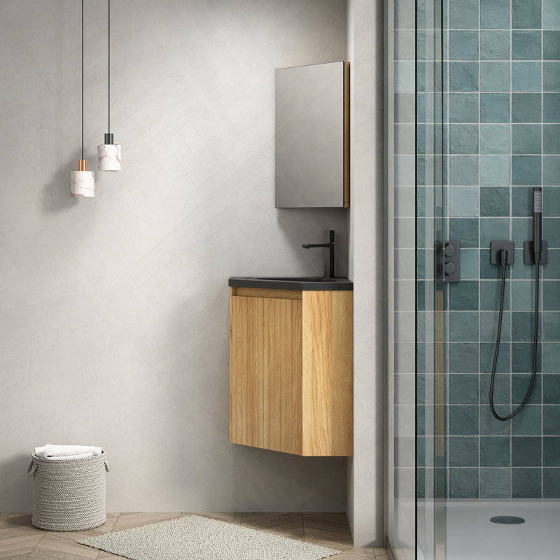 Meuble-lavabo mural flottant triangulaire avec lavabo et porte