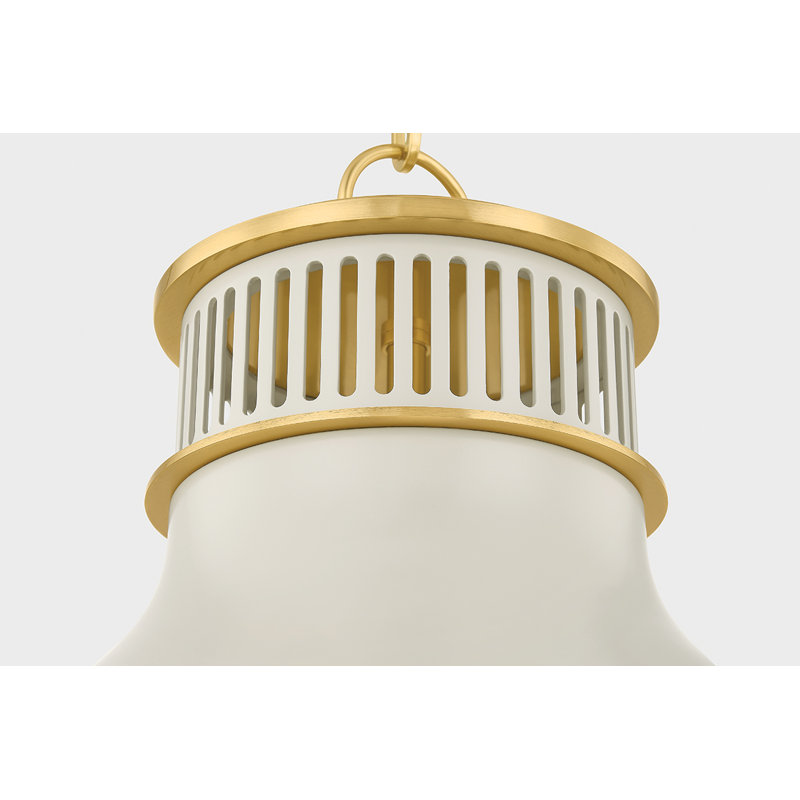 Highclere Pendant in Aged Brass by Mark D. Sikes, Aged Brass/Off-White, 14.5" H x 17.75" W x 17.75" D