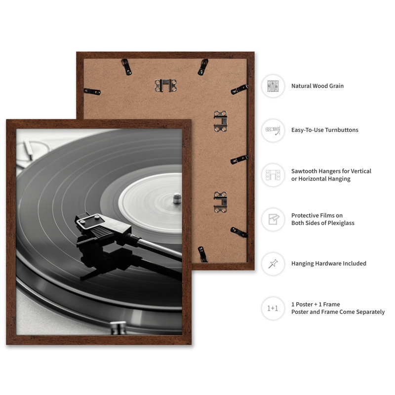 Disque vinyle, Poster, 24"H x 32"W, Brown Framed