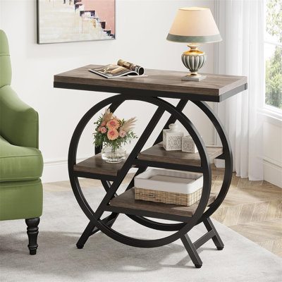 Table de bout étroite 25,59 po avec tablettes de rangement à 3 niveaux