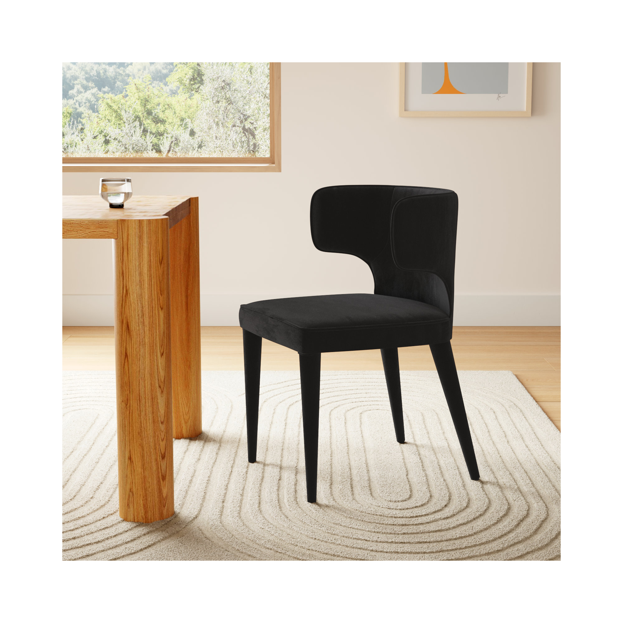 Emma Upholstered Wingback Side Chair, Black Velvet