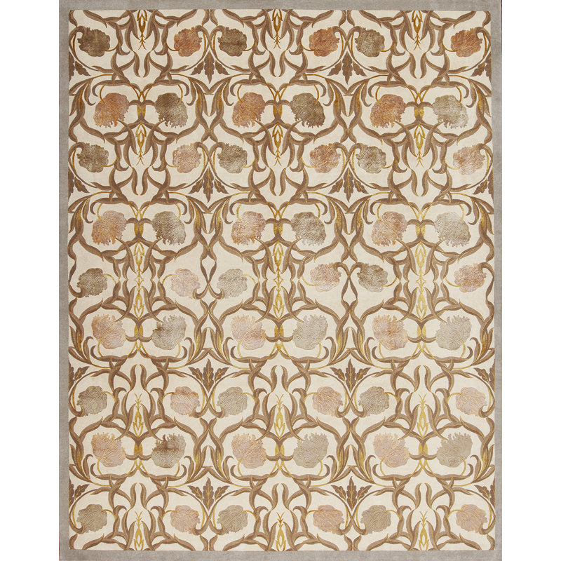 Concerto Hand Knotted Area Rug in Beige/Gold, Rectangle 9' x 12'